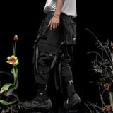 Punk Techwear Cargo Pants Big Pockets Ribbons Oversized Hip Hop Black Pants Joggers Streetwear Harajuku Loose Harem Trousers jinquedai