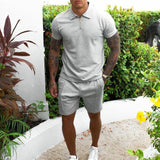 Mens Summer Outfits 2 Piece Set Fashion Clothing New Men Tracksuit Jogging Suit Stand Collar and Shorts Cotton Fabric Slim jinquedai