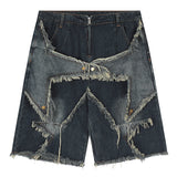 Vintage Tassel Star Denim Shorts Splicing Loose Jeans Shorts  Men Hip Hop Streetwear Harajuku Y2K Shorts Summer jinquedai
