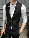 Jinquedai New Punk Style Rivet Male Vest Fashion V-neck One Button Black Vest Men Slim Fit Mens Suit Vest Waistcoat Men jinquedai