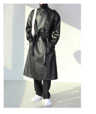 Spring Autumn Long Oversized ArmyGreen Black Faux Leather Trench Coat Men Sashes Loose Luxury Designer Clothes jinquedai