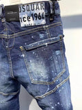 Jinquedai Trendy Spray Paint Hole Micro-elastic Jeans Slim Fit Casual Denim Pants Clothing A388 jinquedai