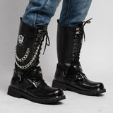 Men Fashion Motorcycle Boots Mid-calf Military Combat Boots Gothic Belt Punk Boots Men Shoes Hightop Casual Boots Zapatos Hombre