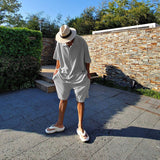Sweatshirt Set Men Streetwear Lapel Neck Solid Color Half Sleeve Polo Shirt + Shorts 2 Pieces Fashion Casual Suits M-3XL jinquedai