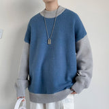 Jinquedai Pullovers Men Sweater Loose Korean Style Fashion Knitwear Thick Patchwork O-neck Harajuku Retro All-match Male Chandails Kpop jinquedai