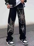 Summer Spider Web Embroidery Straight Casual Jeans Pants Men Women Vibe Style Ripped Loose Denim Trousers 2022 New Streetwear jinquedai