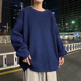 Korean Fashion Sweaters Men Solid Color Oversized Round Neck Casual Winter Knitted Sweater Male Pullovers Men's Clothing jinquedai