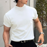 Casual Skinny Solid Color T-shirt Streetwear High-neck Short-sleeved Bottoming Tees for Men Shapewear Leisure Summer M-5XL jinquedai