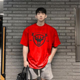 Summer new print loose muscle fitness top young men's training leisure sports short sleeve T-shirt jinquedai