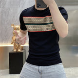 Jinquedai Summer Knitted T-shirt Men High Quality Short Sleeve Casual T-Shirt Ice Silk Breathable Streetwear Round Neck Tee Tops jinquedai