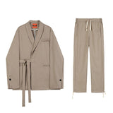 Jinquedai  Sleek Side Cloth Belt Blazer & Pants Set jinquedai