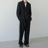 Jinquedai  Sleek Side Cloth Belt Blazer & Pants Set jinquedai