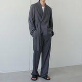 Jinquedai  Sleek Side Cloth Belt Blazer & Pants Set jinquedai