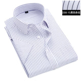 Jinquedai   Summer S~8xl men striped short sleeve dress shirt square collar non-iron regular fit anti-wrinkle  pocket  male social shirt jinquedai