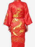 Navy Blue Chinese Men&#39;s Satin Silk Robe Embroidery Kimono Bath Gown Dragon Size S M L XL XXL XXXL S0008 jinquedai