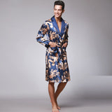 Men Silk Summer and Autumn Satin Kimono Bathrobe Golden Dragon Knee Length Long Sleeve Black Bath Robe Dressing Gown Sleepwear jinquedai
