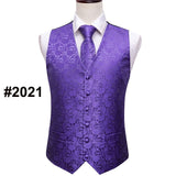 Designer Mens Classic Black Paisley Jacquard Folral Silk Waistcoat Vests Handkerchief Tie Vest Suit Pocket Square Set Barry.Wang jinquedai