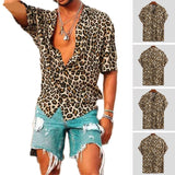 Jingquedai   Summer Short Sleeve Leopard Print Shirt Men Lapel Neck Loose Button Up Blouse Breathable Streetwear Sexy Shirts Men INCERUN 2022 jinquedai