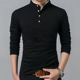 Liseaven T-Shirt Men Cotton T Shirt Full Sleeve tshirt Men Solid Color T-shirts tops&amp;tees Mandarin Collar Long Shirt jinquedai