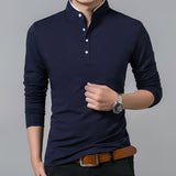 Liseaven T-Shirt Men Cotton T Shirt Full Sleeve tshirt Men Solid Color T-shirts tops&amp;tees Mandarin Collar Long Shirt jinquedai