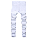 Jingquedai New Arrival Men&#39;s Cotton Ripped Hole Jeans Casual Slim Skinny White Jeans men Trousers Fashion Stretch hip hop Denim Pants Male jinquedai