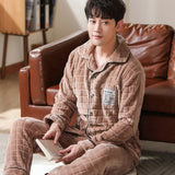 Warm Sleepwear Men&#39;s Flannel Winter Thick Pajama Male Thick Long Sleeve Pijama Casual Autumn Pyjamas Men Coral Fleece Sleep XXXL jinquedai