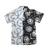 Jingquedai   Purple Black Patchwork Vintage Shirt New Summer Men Hawaiian Short Sleeve Shirt Mens Casual Print Beach Shirts Man Oversized Top jinquedai