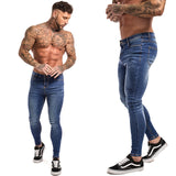 Jingquedai Jeans Men Elastic Waist Skinny Jeans Men 2020 Stretch Ripped Pants Streetwear Mens Denim Jeans Blue jinquedai