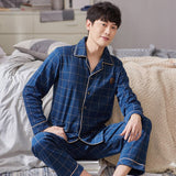 Winter 100% Cotton Pajamas Men Lounge Sleepwear Blue Plaid Pijama Man&#39;s Warm Bedgown Home Clothes PJ Pure Pijama Hombre Invierno jinquedai