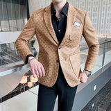 2020 Men Blazers British Style Printed Blazer Masculino Wedding Business Casual Suit Jacket Streetwear Social Coat Ropa Hombre jinquedai