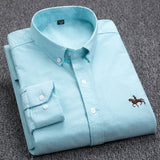 Jinquedai  100% Cotton Oxford Shirt MenLong Sleeve Embroidered Horse Casual Without Pocket Solid Yellow Dress Shirt Men Plus Size 5XL6XL jinquedai