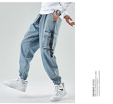 Jingquedai Men Joggers Cargo Denim Pants Baggy Harem Japanese Streetwear Styke Male Ankle Harajuku Casual Hip Hop Jeans Trousers Men jinquedai