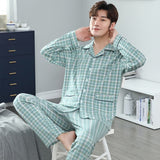 100% Cotton Pijama for Men Plaid Autumn Winter Sleepwear Pajamas Pyjamas Set 3XL Casual Striped Male Homewear Home Clothes jinquedai