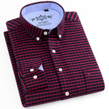 Jingquedai   Long Sleeve Oxford Plaid Striped Casual Shirt Front Patch Chest Pocket Regular-fit Button-down Collar Thick Work Shirts jinquedai