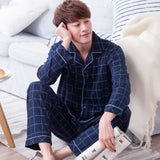 2021 Summer Casual Striped Cotton Pajama Sets for Men Short Sleeve Long Pants Sleepwear Pyjama Male Homewear Lounge Wear Clothes jinquedai