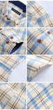 Jinquedai   Men 100% Cotton Long Sleeve Contrast Plaid Checkered Shirt Pocket-less Design Casual Standard-fit Button Down Gingham Shirts jinquedai