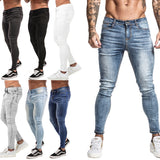 Jingquedai Jeans Men Elastic Waist Skinny Jeans Men 2020 Stretch Ripped Pants Streetwear Mens Denim Jeans Blue jinquedai