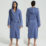 Men Bathrobe Hooded 100% Cotton Thick Warm Towel Fleece Cotton Dressing Gowns Long Bath Robe Hotel Spa Soft Bridesmaid Robe jinquedai