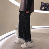 Jingquedai  Cashew flower black jeans men&#39;s straight tube loose spring and autumn summer Korean fashion men&#39;s baggy pants denim trousers jinquedai
