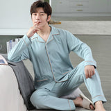 100% Cotton Pijama for Men Plaid Autumn Winter Sleepwear Pajamas Pyjamas Set 3XL Casual Striped Male Homewear Home Clothes jinquedai