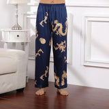 Male Satin Sleepwear Robe&amp;Pants 2PCS Pajamas Set Print Men Nightwear Kimono Bathrobe Gown Faux Silk Lounge Wear Home Clothes jinquedai