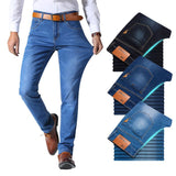 Jingquedai  Brother Wang Classic Style Men Brand Jeans Business Casual Stretch Slim Denim Pants Light Blue Black Trousers Male jinquedai