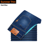 Brother Wang Classic Style Men Brand Jeans Business Casual Stretch Slim Denim Pants Light Blue Black Trousers Male jinquedai