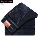 Jingquedai  Brother Wang Classic Style Men Brand Jeans Business Casual Stretch Slim Denim Pants Light Blue Black Trousers Male jinquedai