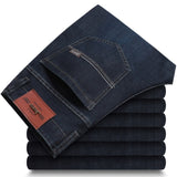 Jingquedai Spring Autumn 2021 Men&#39;s Smart Elastic Jeans Business Fashion Straight Regular Stretch Denim Trousers Men Jeans Plus Size 28-40 jinquedai