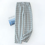 Men&#39;s Cotton Gauze Trousers Plaid Knitted Sleep Pants Woman Pajamas Pants Bottoms Sleepwear Short for Couples Pijama Hombre jinquedai
