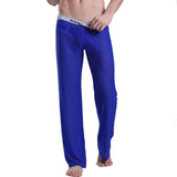 Jinquedai  Casual Men Loose Trouser Sexy New Beach Mesh Transparent Long Pants See Through Ultra-thin Fashion Soft Summer Male Sleepwear jinquedai