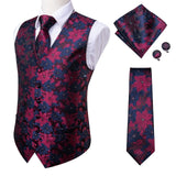 Jinquedai 20 Color Silk Men&#39;s Vests and Tie Business Formal Dresses Slim Vest 4PC Hanky cufflinks for Suit Blue Paisley Waistcoat jinquedai