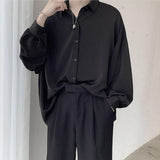 Jinquedai Black Long-sleeved Shirts Men Korean Comfortable Blouses Casual Loose Single Breasted Shirt With Tie jinquedai