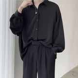 Jinquedai Black Long-sleeved Shirts Men Korean Comfortable Blouses Casual Loose Single Breasted Shirt With Tie jinquedai
